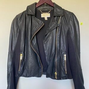 MICHAEL Michael Kors Black Leather Jacket with Gold Accents